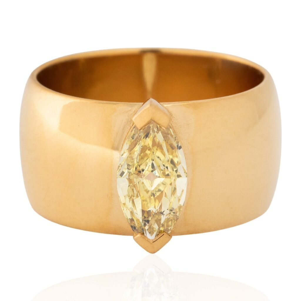 1.01ct Fancy Yellow Marquise Cut Diamond Wide Solitaire, GIA
