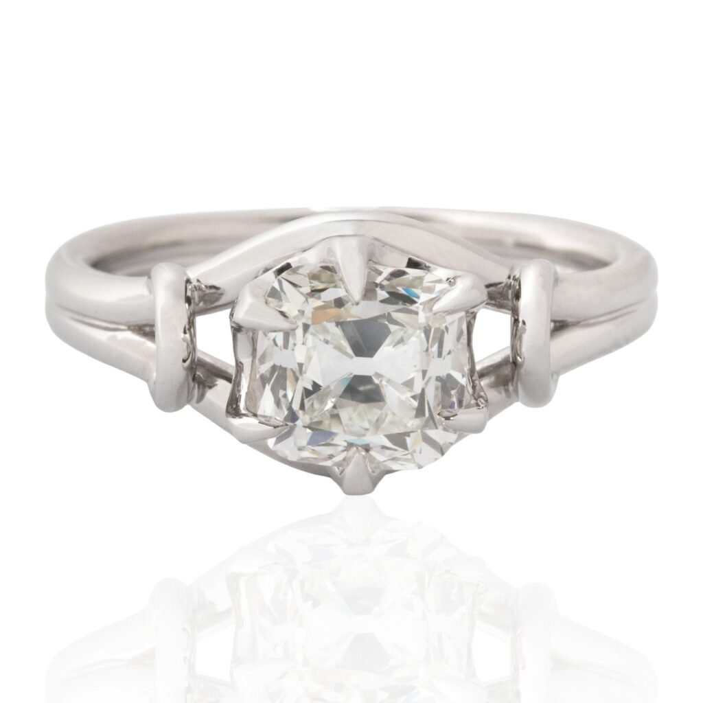 1.51ct Cushion Cut Diamond Scroll Ring, GIA