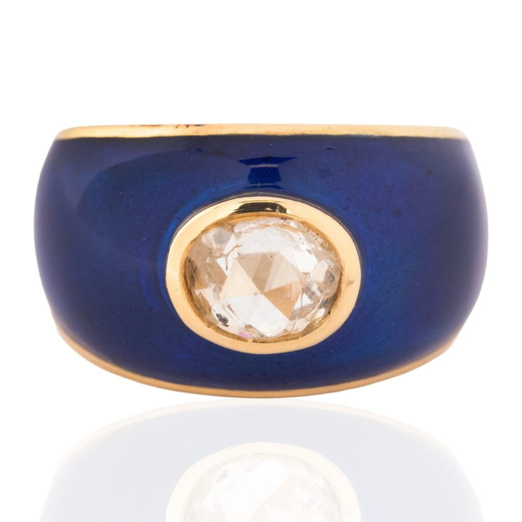 1.00ct Vintage Oval Rose Cut Diamond Enamel Ring
