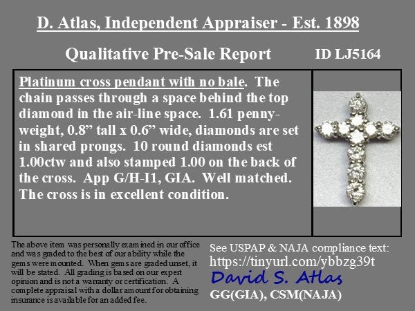 1.00ctw Round Brilliant Cut Diamond Cross Charm - Image 3
