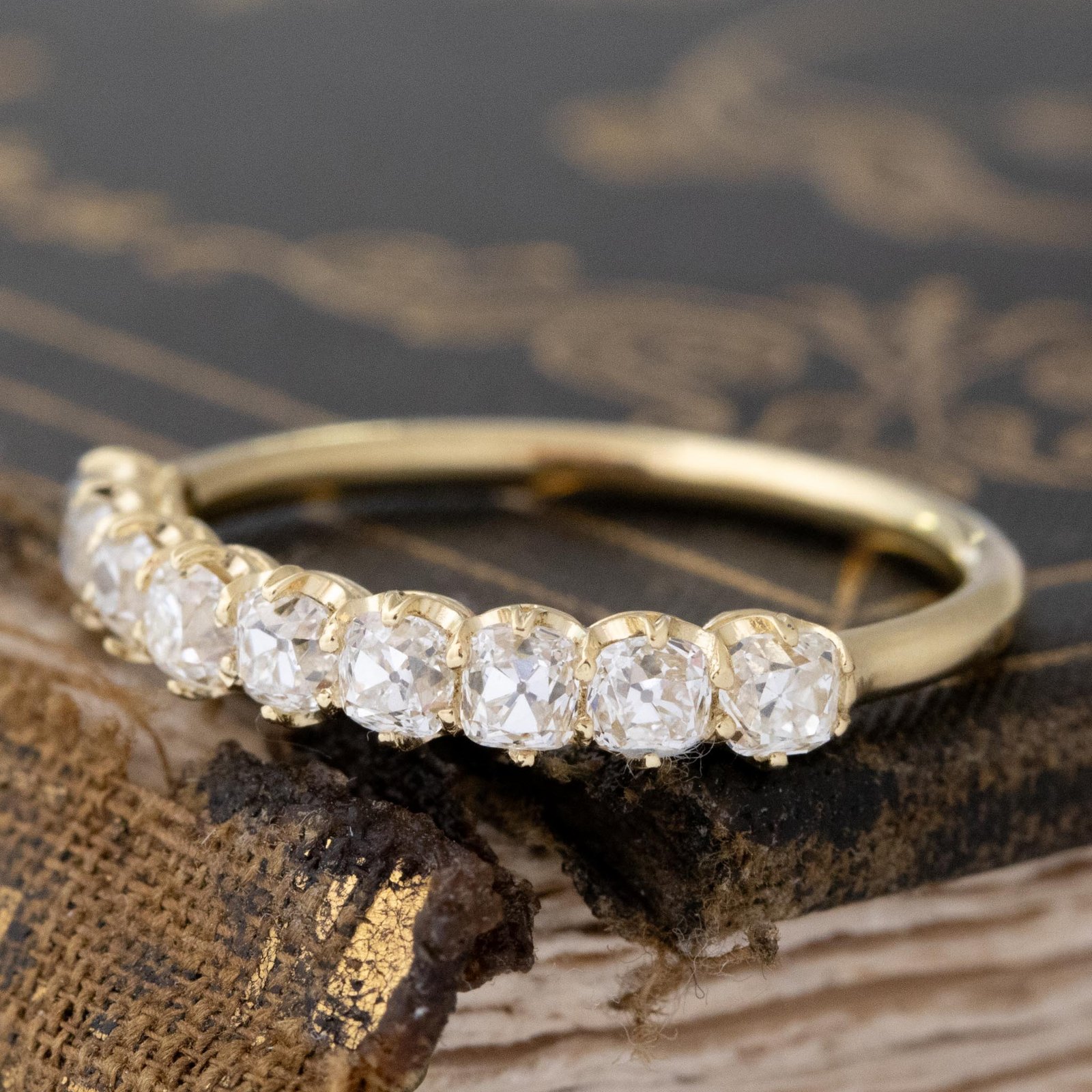 1.03ctw Old Mine Cut Diamond 9-Stone Half-Hoop Band - Image 4