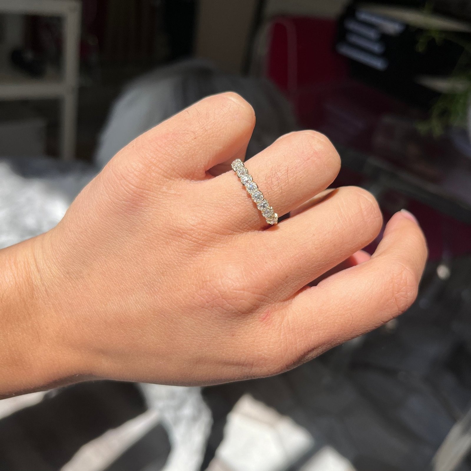 1.03ctw Old Mine Cut Diamond 9-Stone Half-Hoop Band - Image 2