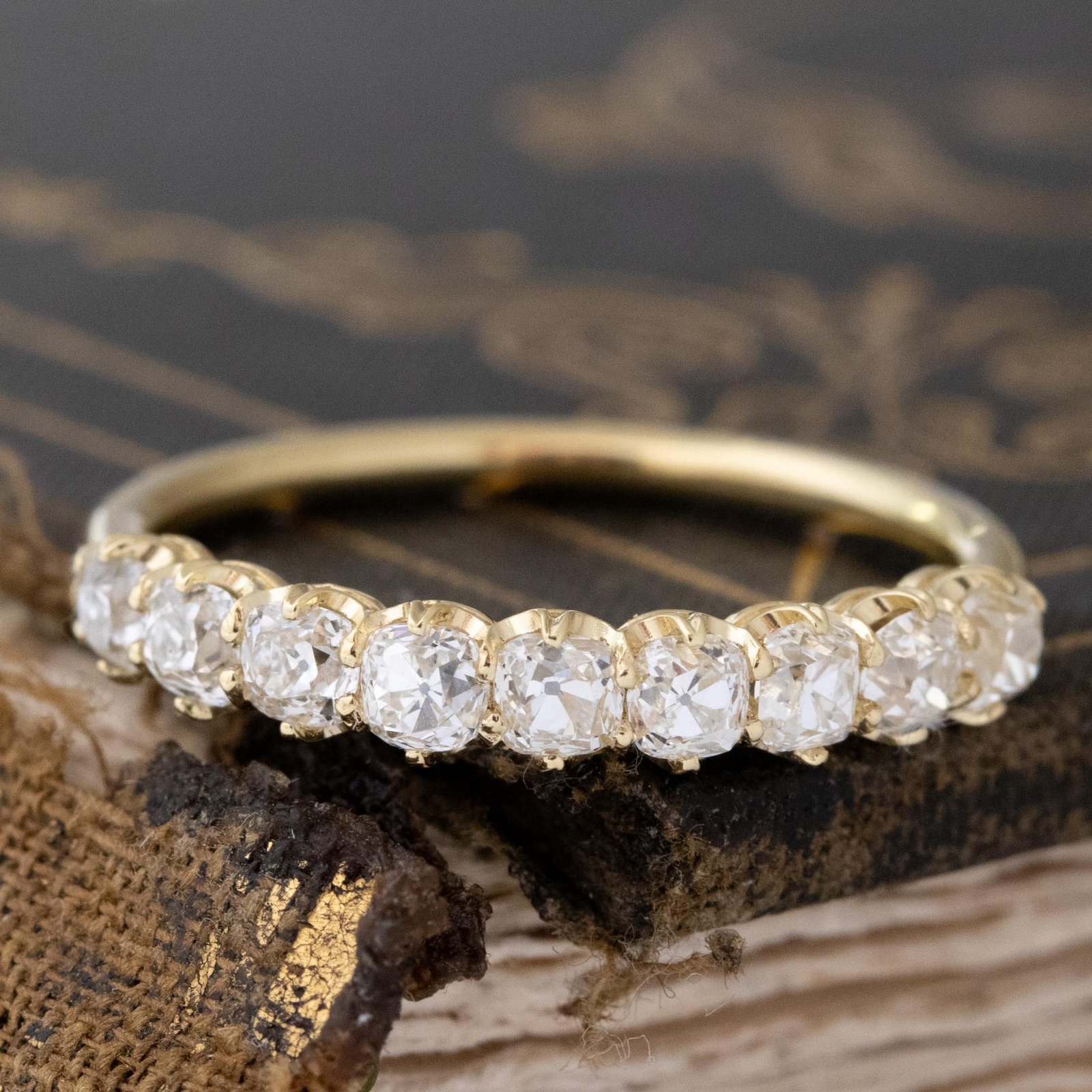 1.03ctw Old Mine Cut Diamond 9-Stone Half-Hoop Band