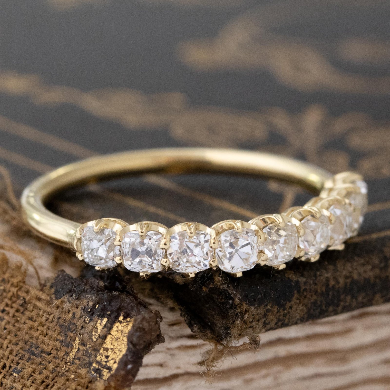 1.03ctw Old Mine Cut Diamond 9-Stone Half-Hoop Band - Image 3