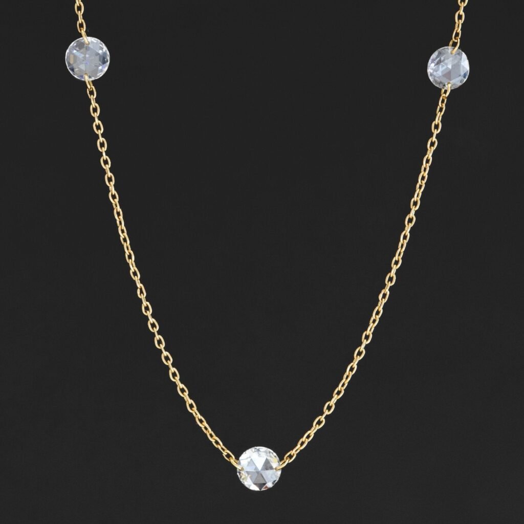 1.03ctw Round Rose Cut Diamond Station Necklace