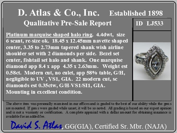 1.03ctw Vintage Marquise Cut Diamond Navette Ring - Image 3