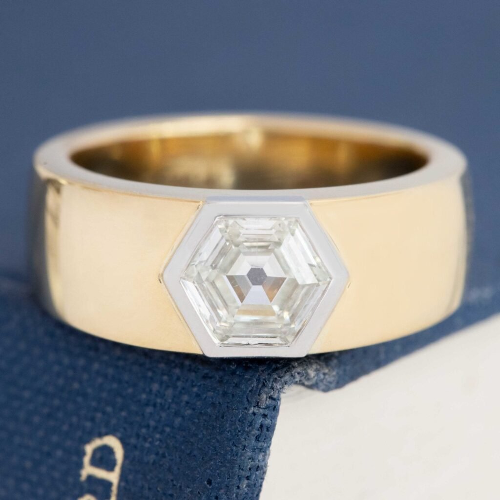 1.04ct Hexagonal Cut Diamond Bezel Ring, GIA