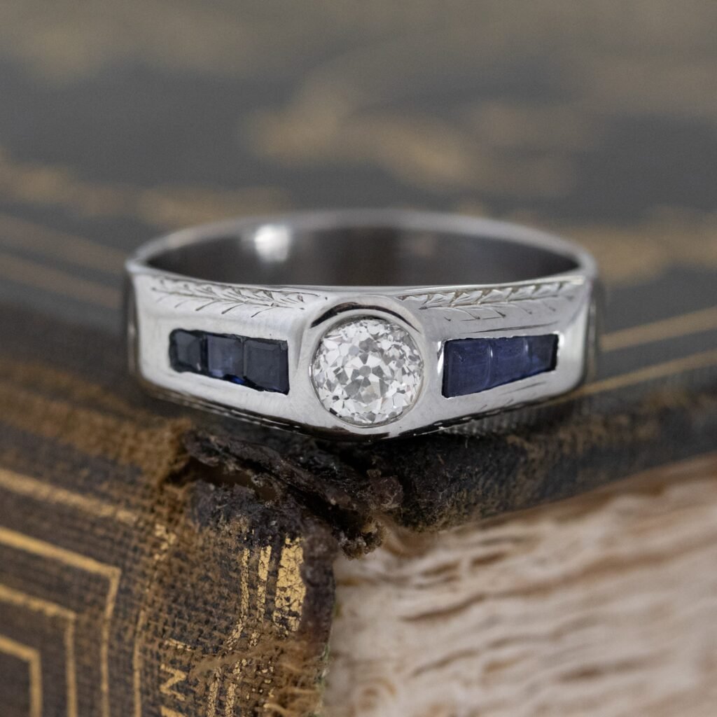 1.05ctw Antique Old Mine Cut & Sapphire Diamond Band