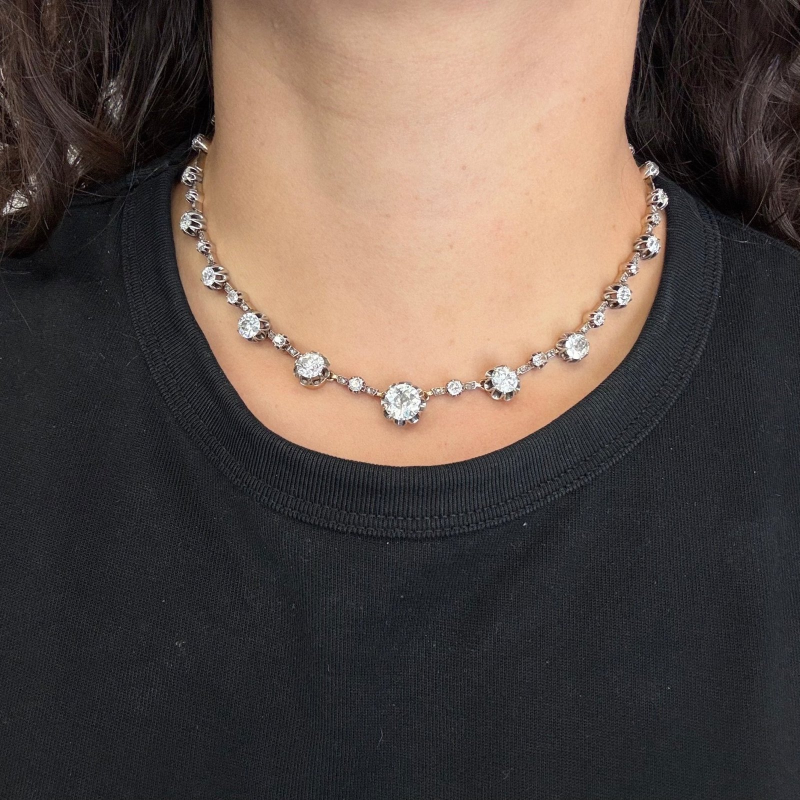 10.65ctw Victorian Old European Cut Convertible Riviere Necklace, French - Image 3