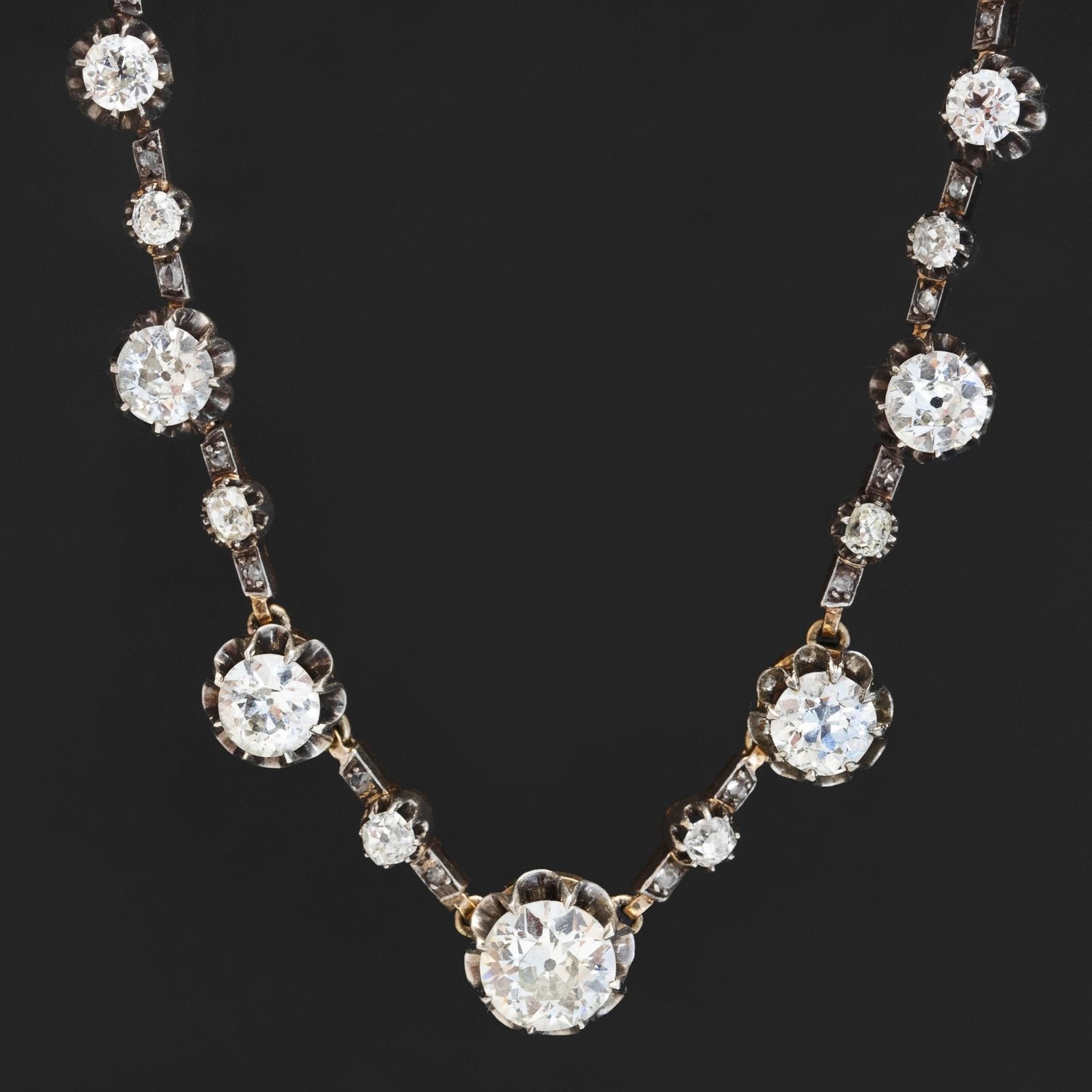10.65ctw Victorian Old European Cut Convertible Riviere Necklace, French - Image 2