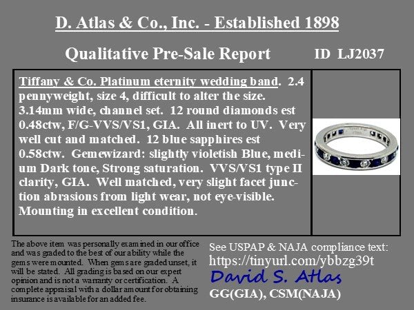 1.06ctw Vintage "Legacy" Sapphire & Diamond Eternity Band, by Tiffany & Co. - Image 4