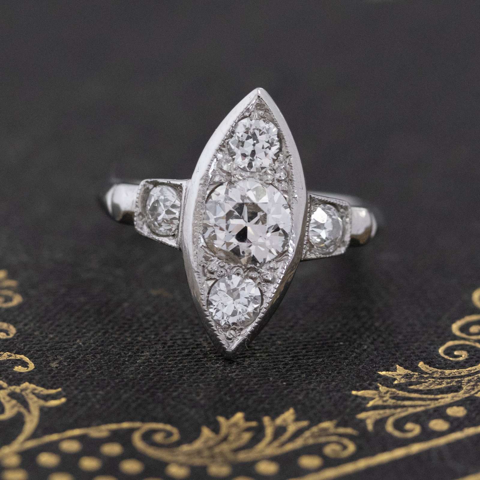 1.08ctw Vintage Old European Cut Navette Dinner Ring