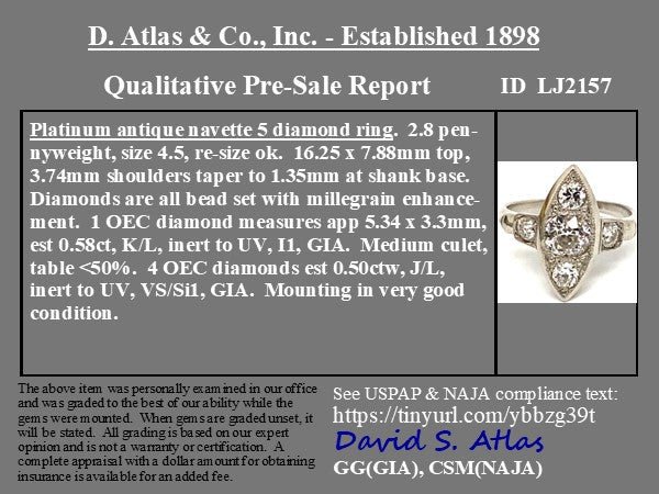 1.08ctw Vintage Old European Cut Navette Dinner Ring - Image 4