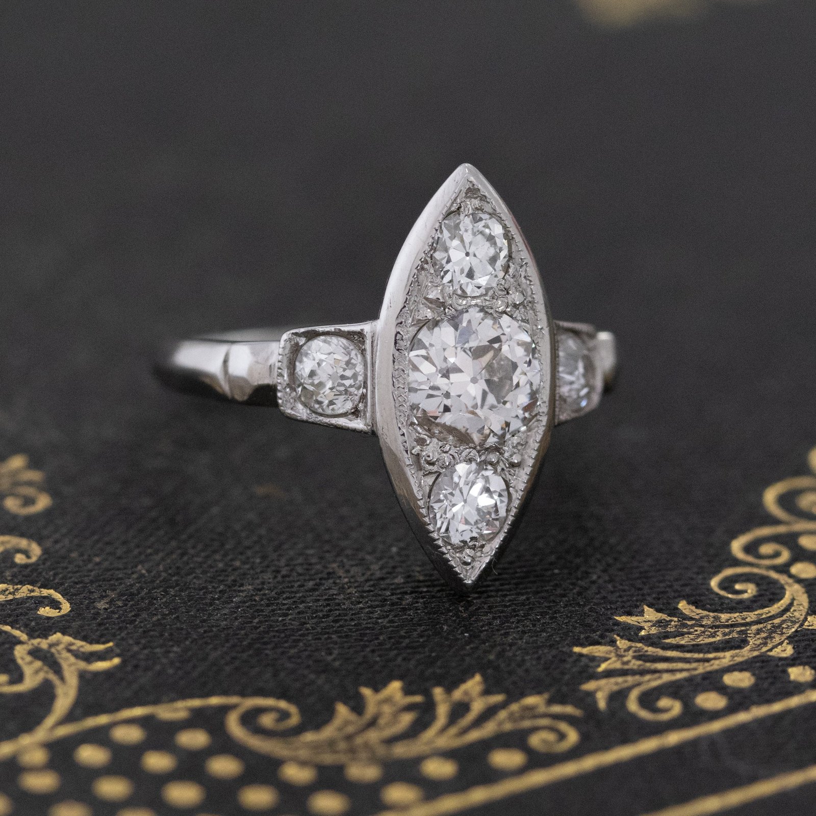 1.08ctw Vintage Old European Cut Navette Dinner Ring - Image 3
