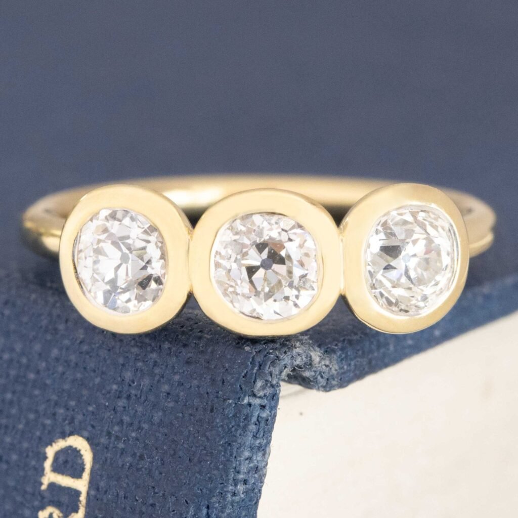 1.09ctw Old Mine Cut Diamond Bezel Trilogy Ring