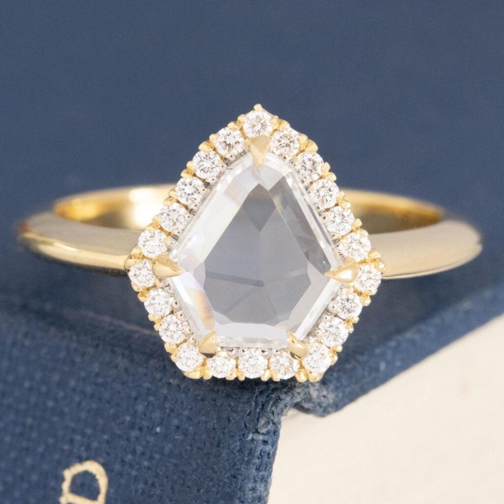 1.12ctw Shield Cut Diamond Halo Ring