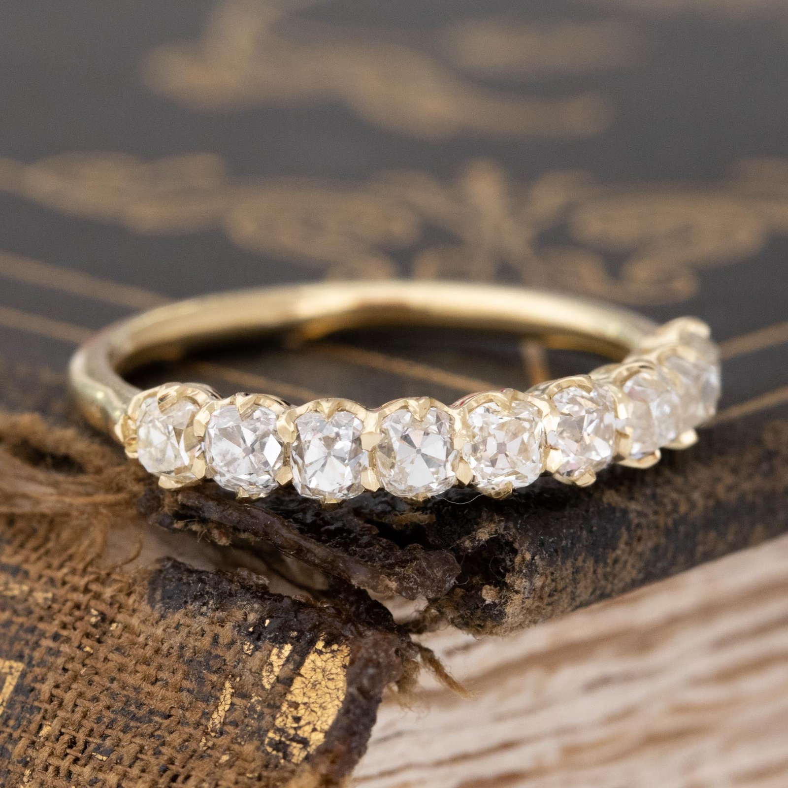 1.13ctw Old Mine Cut Diamond Half-Hoop 9-Stone Band - Image 3