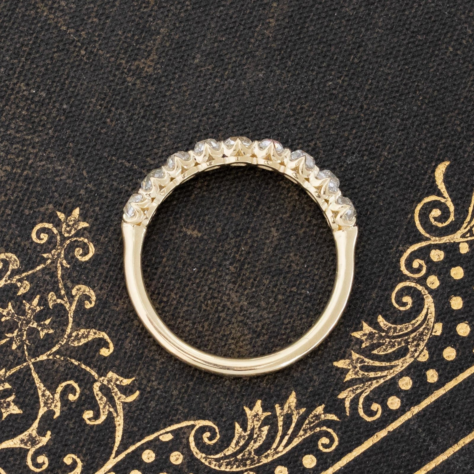1.13ctw Old Mine Cut Diamond Half-Hoop 9-Stone Band - Image 5