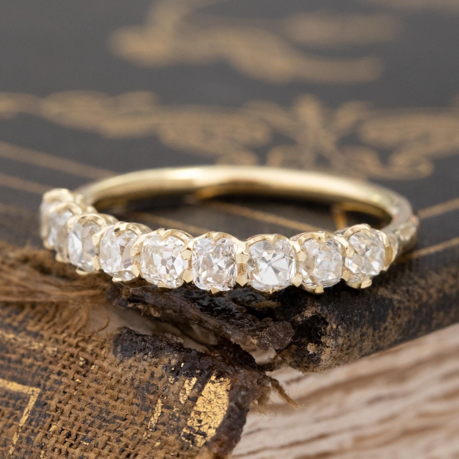 1.13ctw Old Mine Cut Diamond Half-Hoop 9-Stone Band - Image 4
