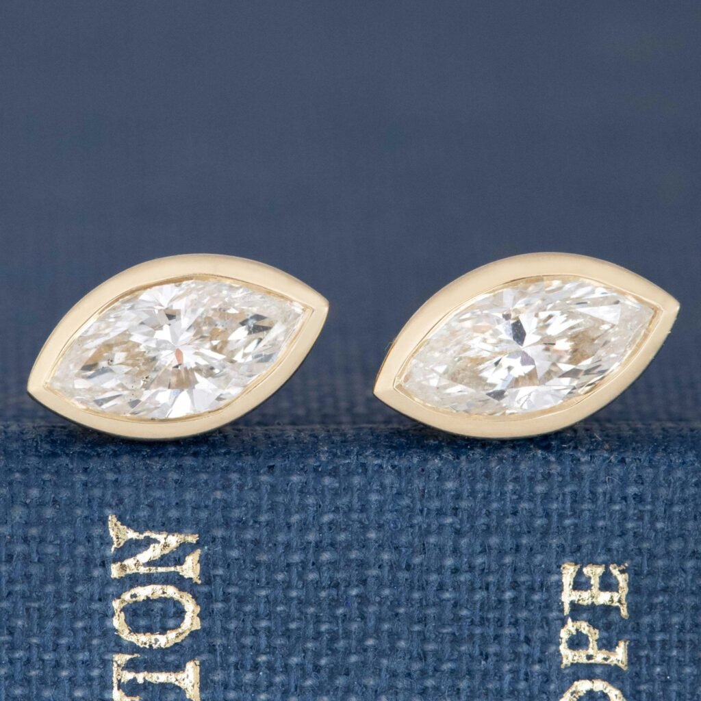 1.14ctw Marquise Cut Diamond Bezel Stud Earrings