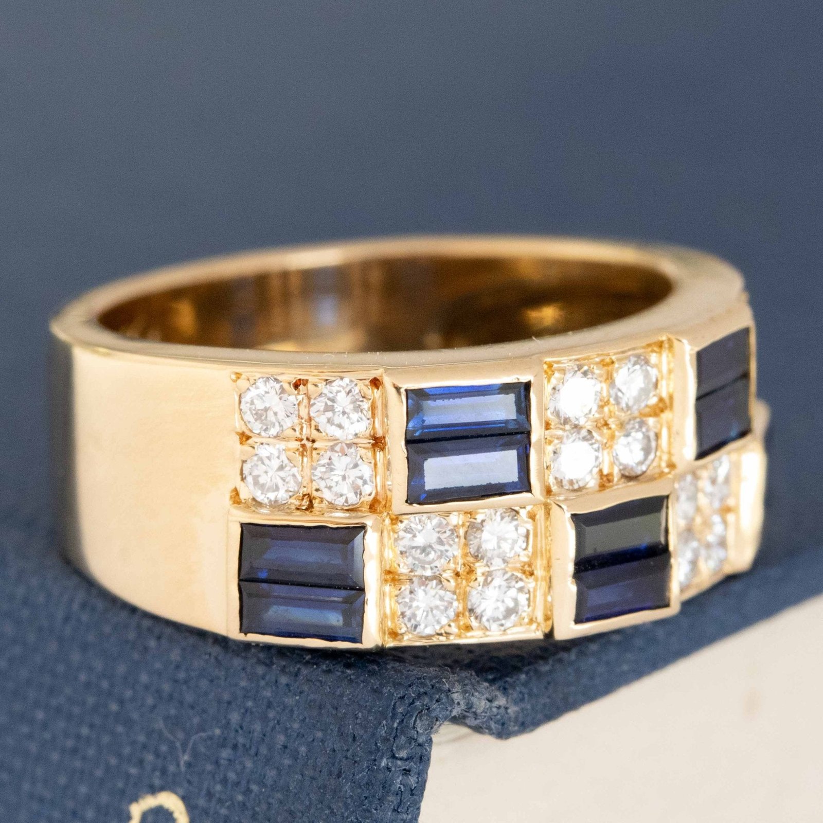 1.15ctw Vintage Diamond & Sapphire Checkerboard Ring, French - Image 3