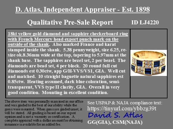 1.15ctw Vintage Diamond & Sapphire Checkerboard Ring, French - Image 4