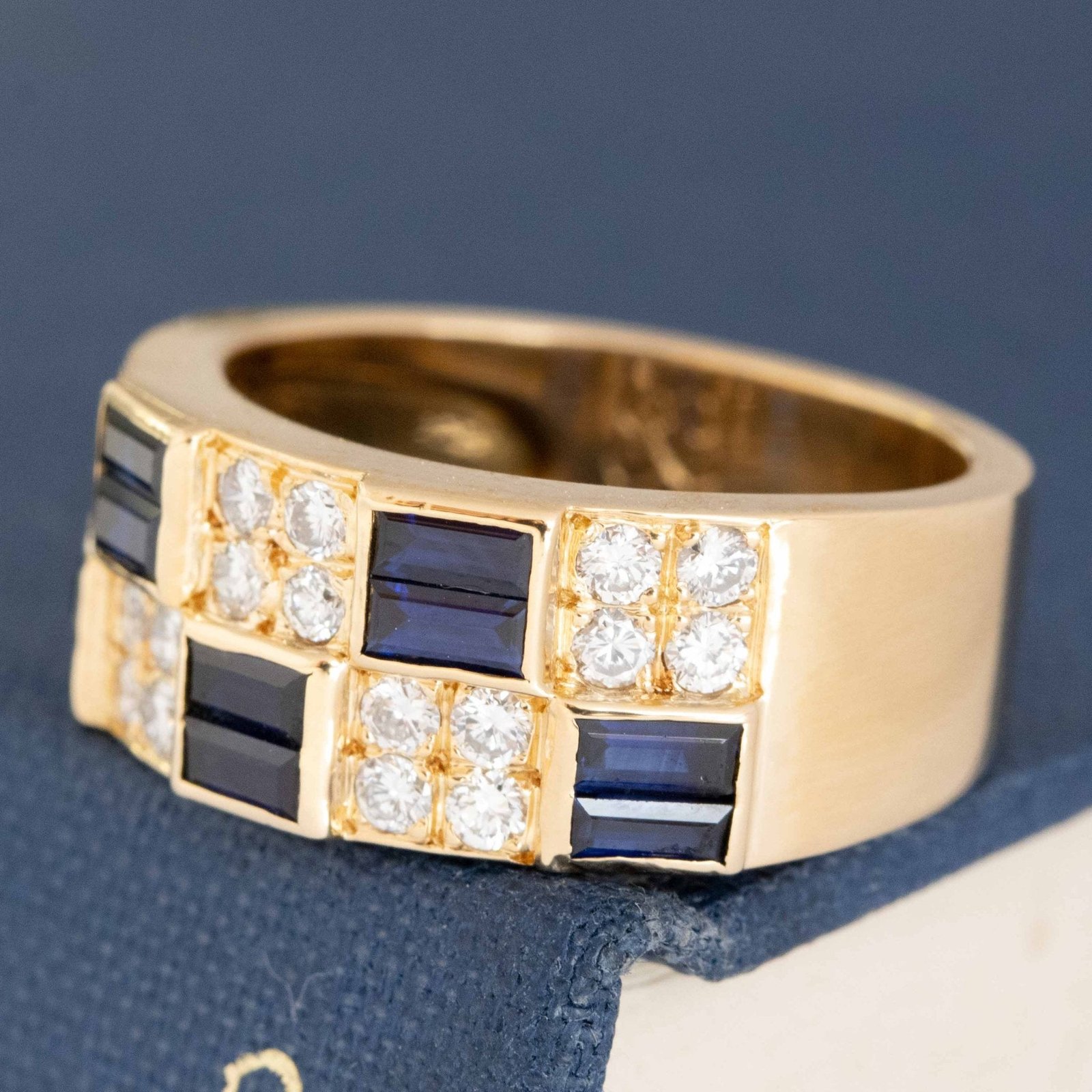 1.15ctw Vintage Diamond & Sapphire Checkerboard Ring, French - Image 5