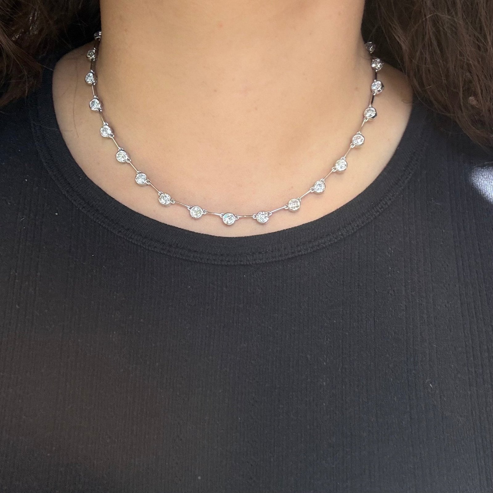11.68ctw Old European Cut Diamond Bar Link Bezel Tennis Necklace - Image 2