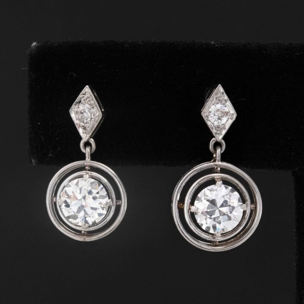 1.17ctw Old European Cut Diamond Drop Earrings