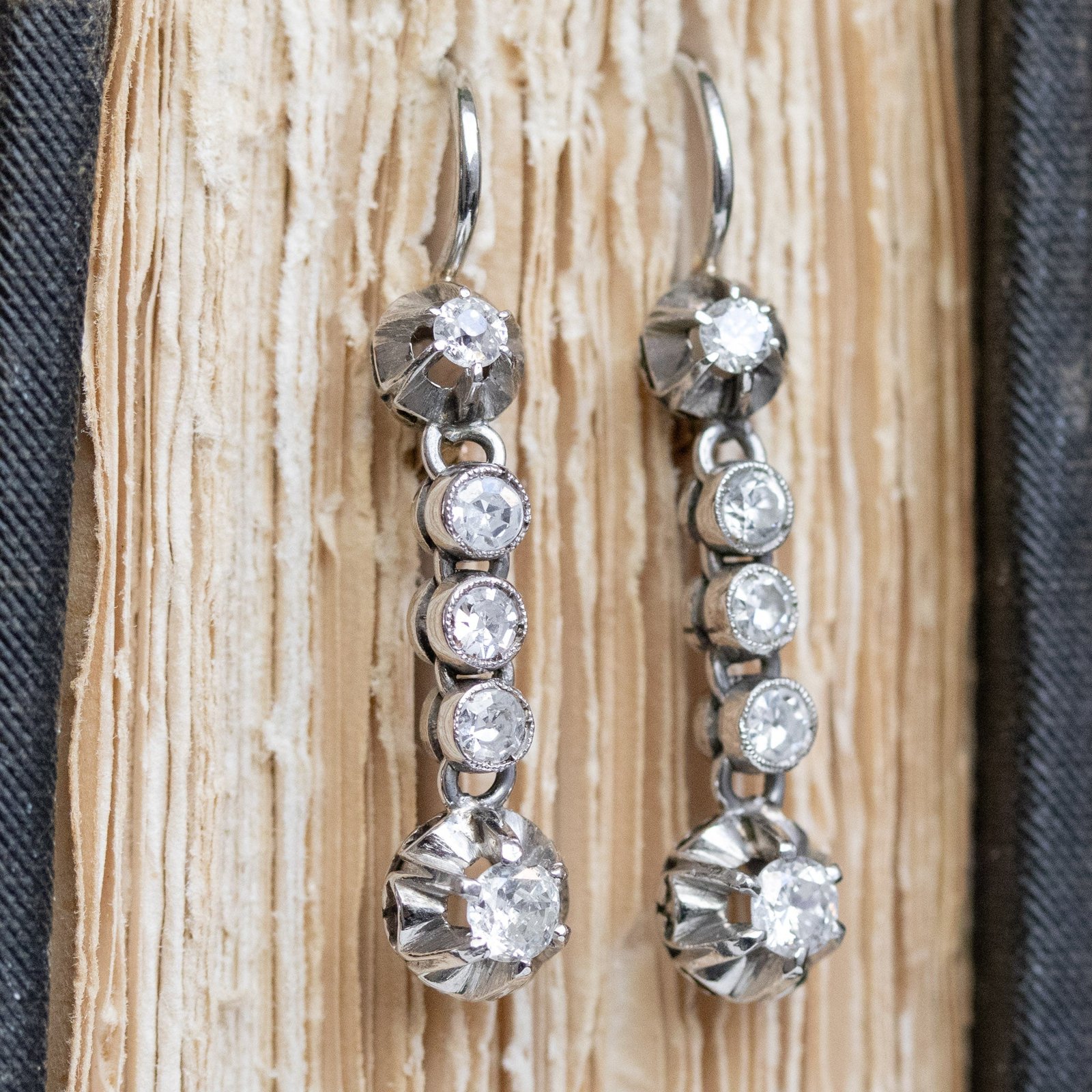 1.18ctw Vintage Old European Cut Diamond Buttercup Drop Earrings - Image 5