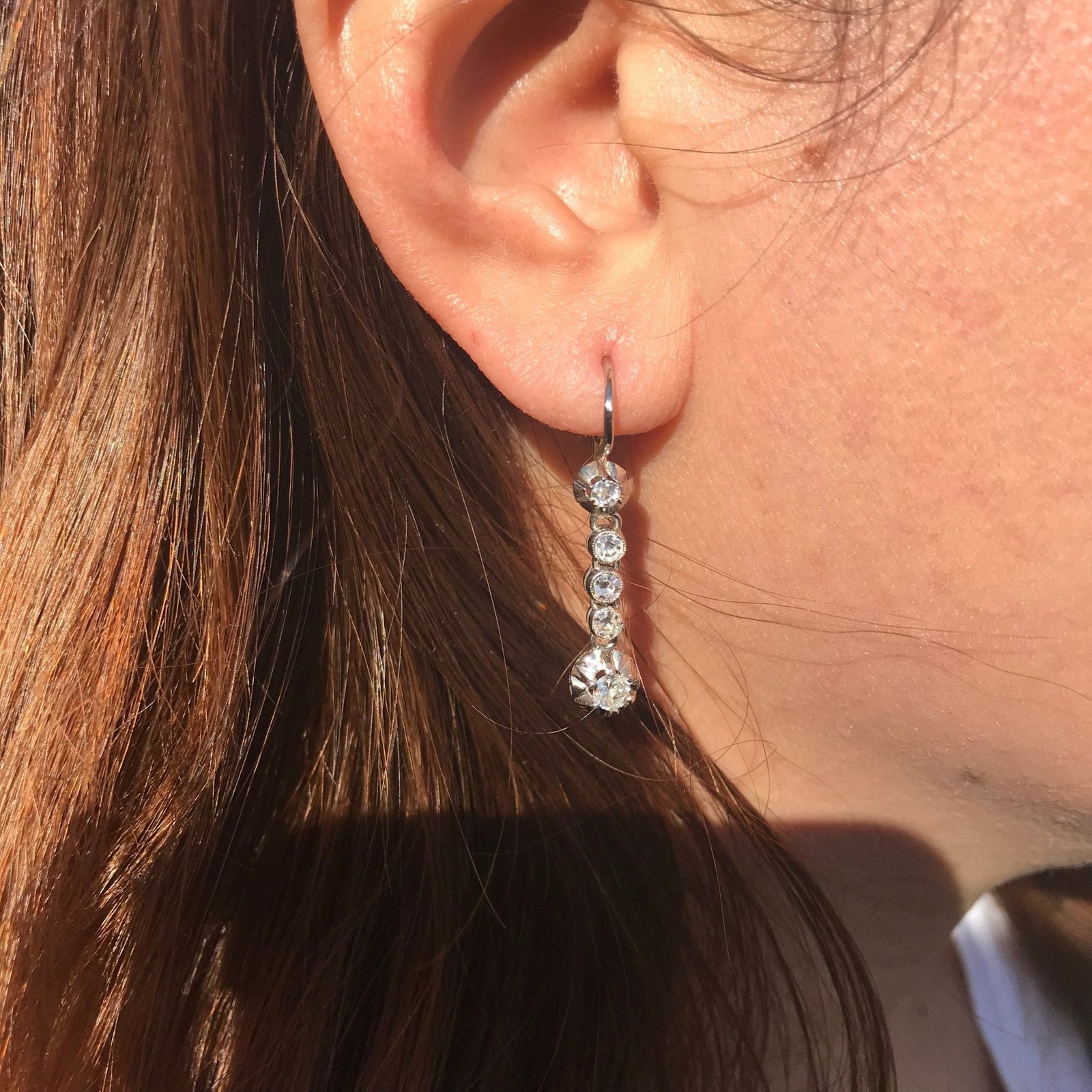 1.18ctw Vintage Old European Cut Diamond Buttercup Drop Earrings - Image 2