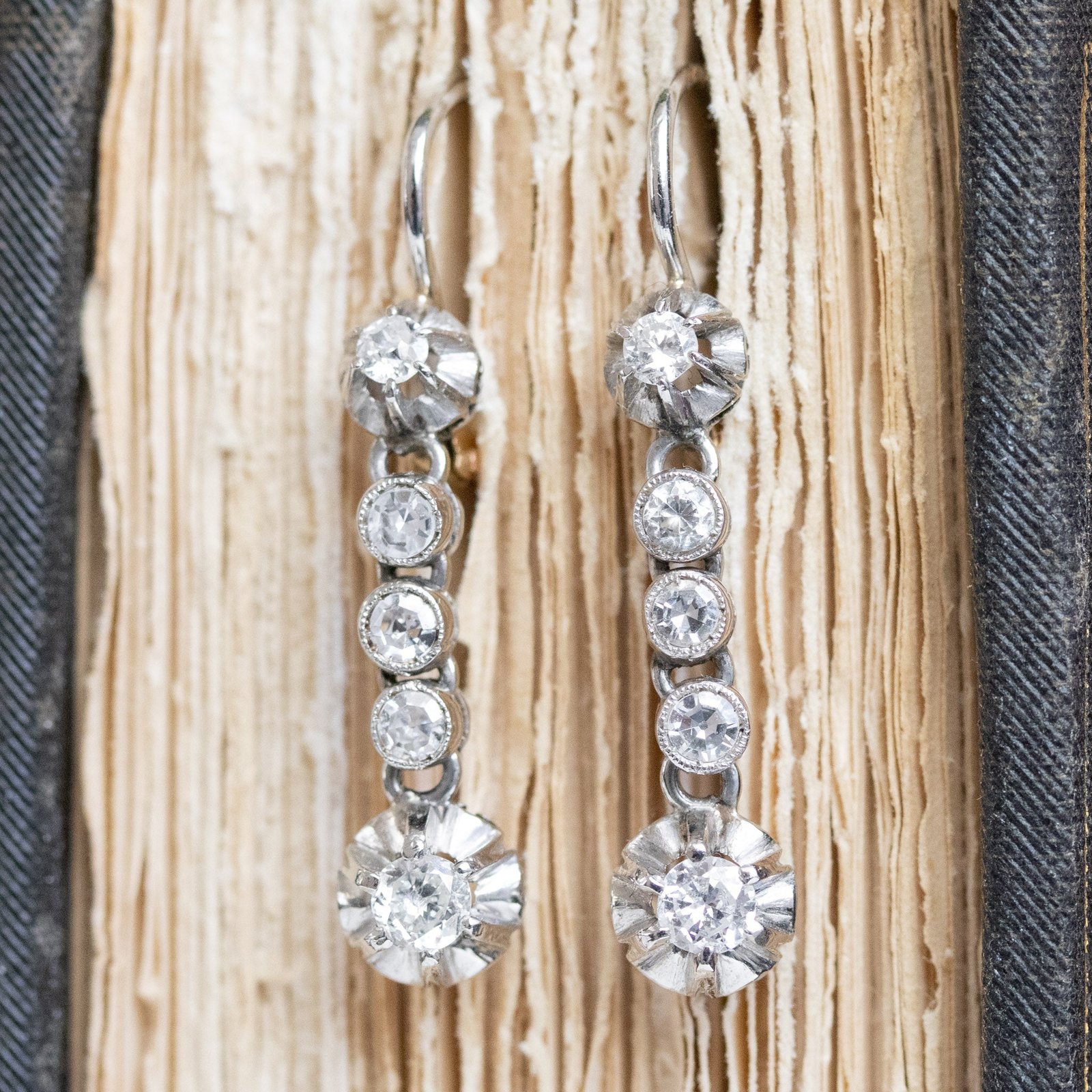 1.18ctw Vintage Old European Cut Diamond Buttercup Drop Earrings - Image 4