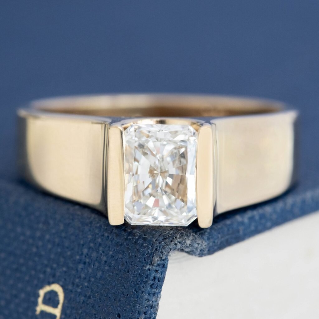 1.29ct Vintage Radiant Cut Diamond Half-Bezel Solitaire, GIA