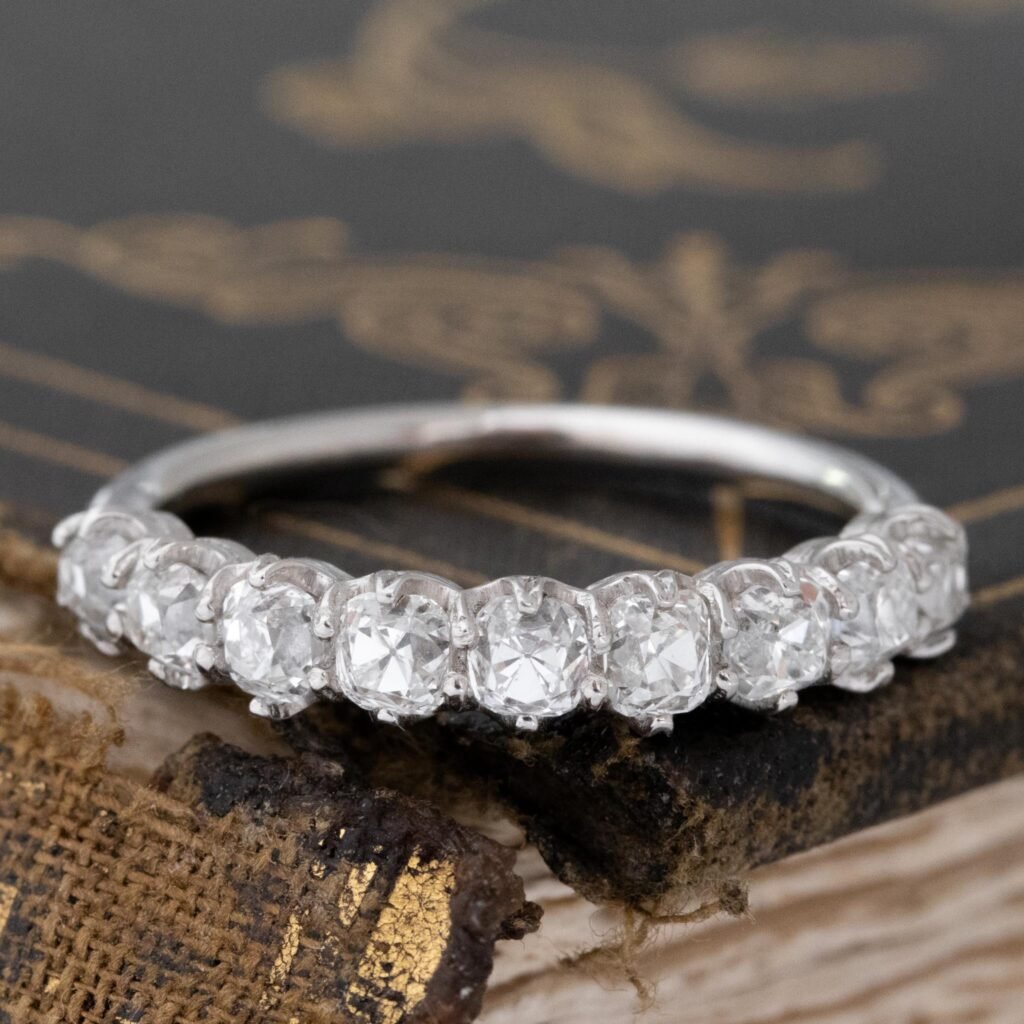 1.29ctw Old Mine Cut Diamond Half-Hoop Band