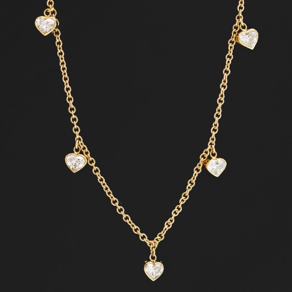 1.30ctw Heart Cut Diamond Bezel Station Necklace
