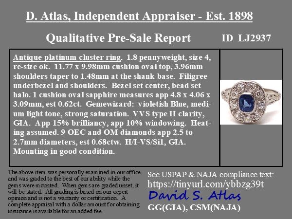 1.30ctw Sapphire & Old European Cut Diamond Cluster Ring - Image 4