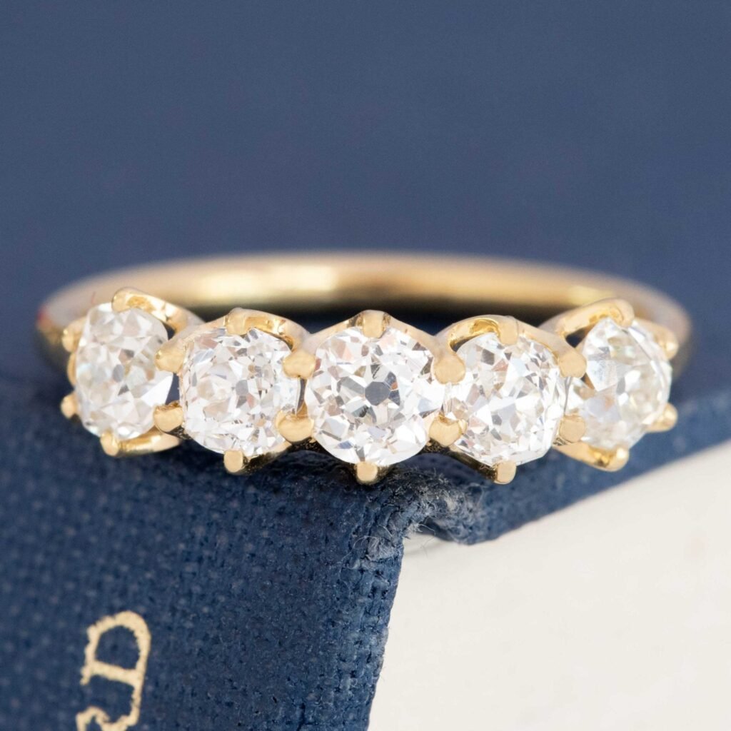 1.32ctw Old Mine Cut Diamond 5-Stone Half-Hoop Band
