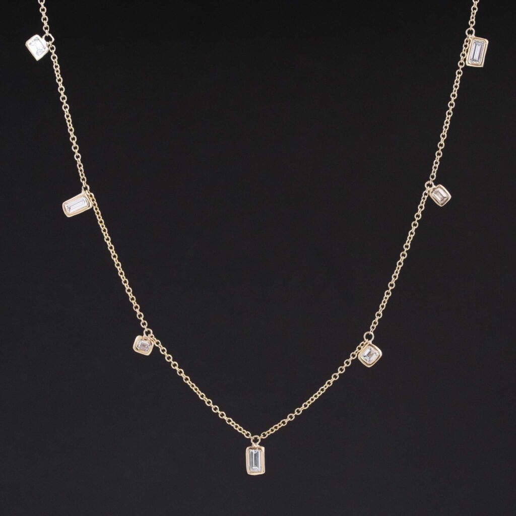 1.33ctw Baguette Cut Diamond Scatter Necklace