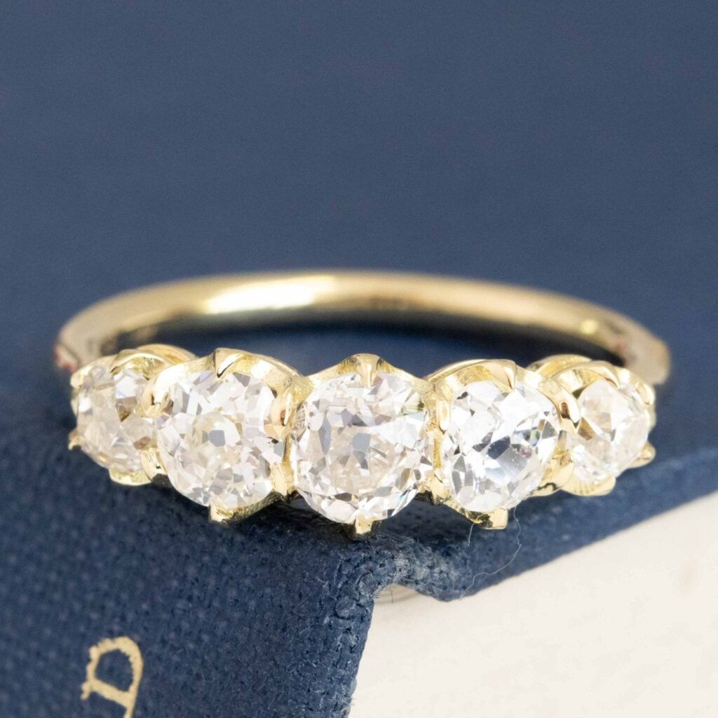 1.38ctw Old Mine Cut Diamond Graduated 5-Stone Band