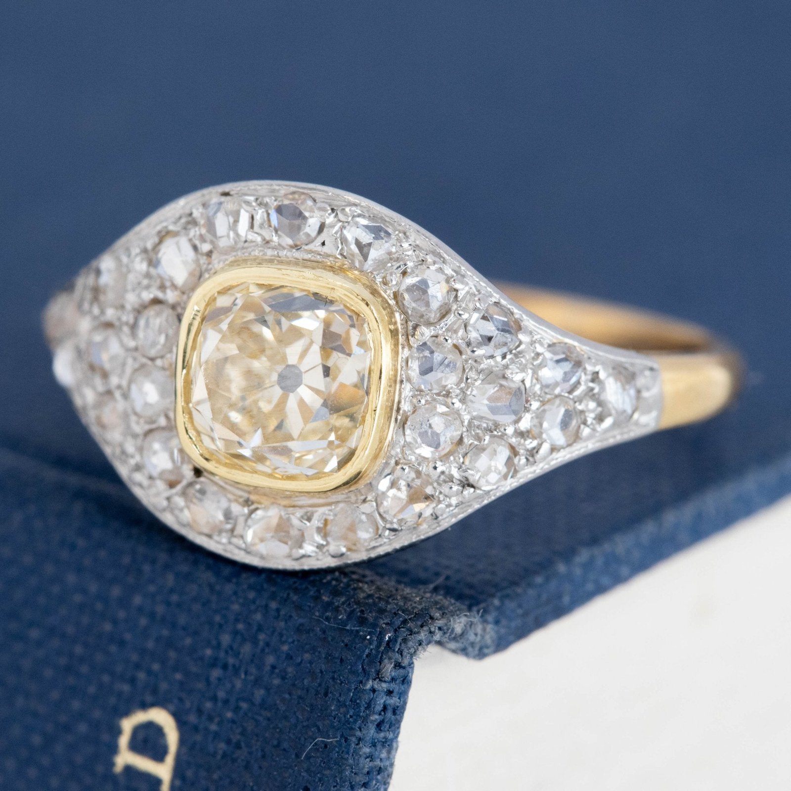 1.41ct Vintage Yellow Old Mine Cut Diamond Cluster Ring, GIA - Image 5