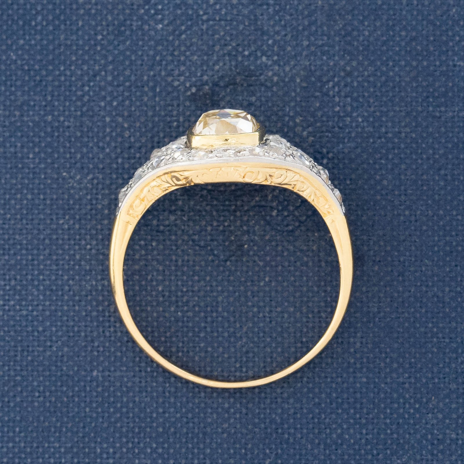 1.41ct Vintage Yellow Old Mine Cut Diamond Cluster Ring, GIA - Image 6