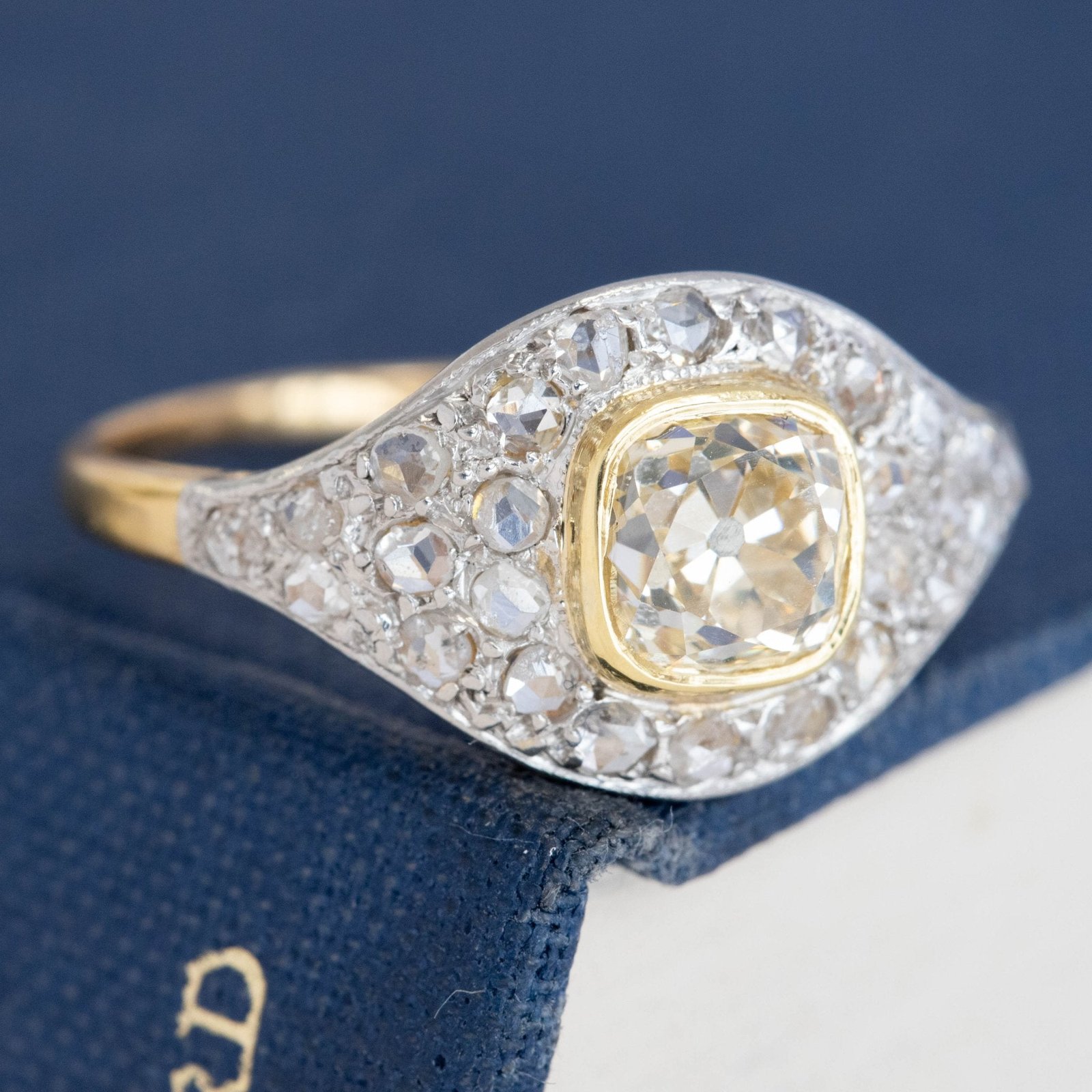 1.41ct Vintage Yellow Old Mine Cut Diamond Cluster Ring, GIA - Image 3