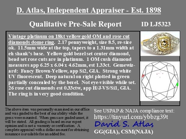 1.41ct Vintage Yellow Old Mine Cut Diamond Cluster Ring, GIA - Image 4