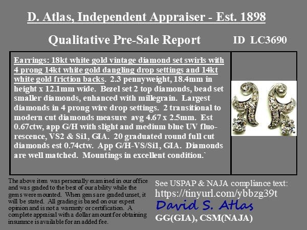 1.41ctw Vintage Diamond Drop Earrings - Image 4