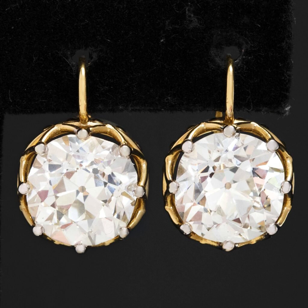 14.20ctw Old Mine Cut Diamond Dormeuse Earrings, GIA