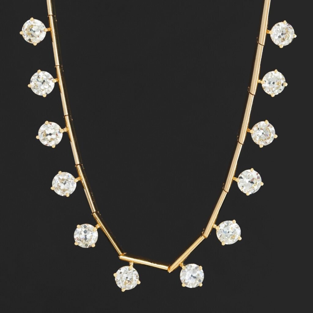 14.25ctw Old European Cut Diamond Bar Link Station Necklace