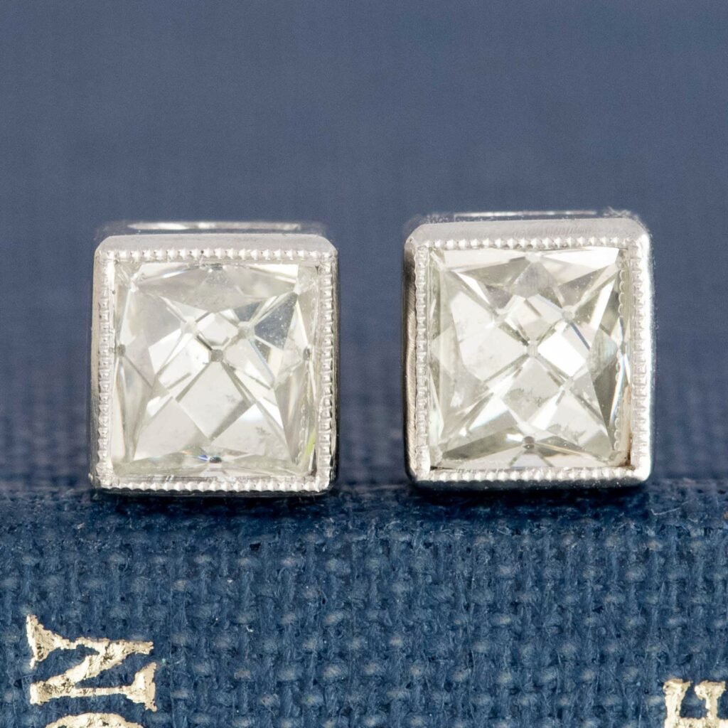 1.42ctw French Cut Diamond Bezel Stud Earrings