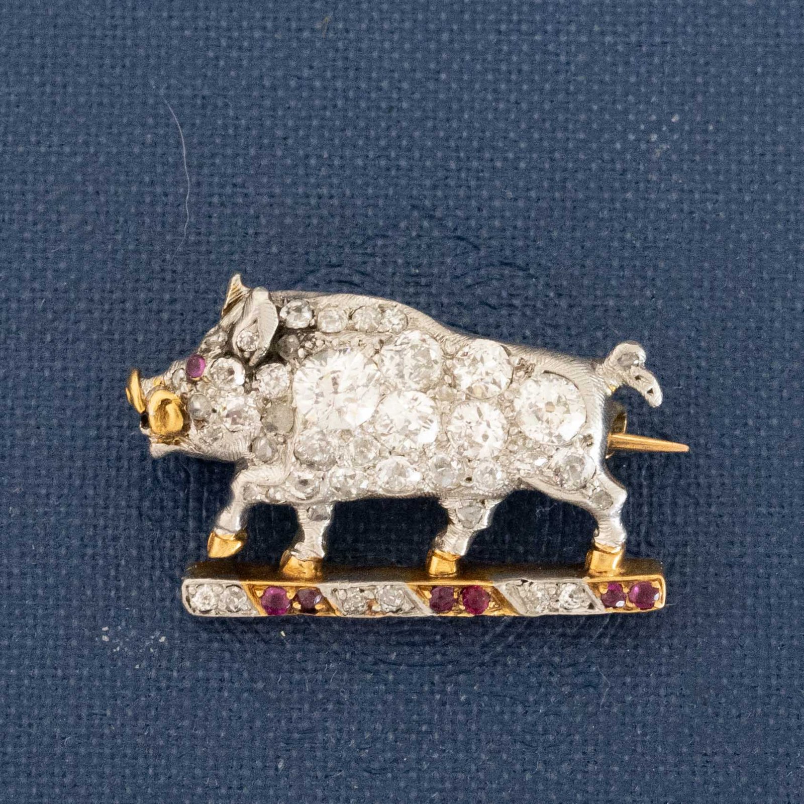 1.45ctw Antique Diamond & Ruby Boar Brooch - Image 5