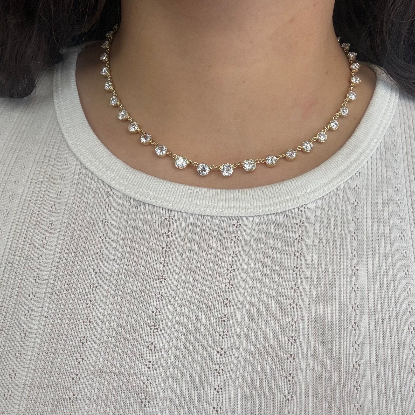 14.69ctw Old European Cut Diamond Riviere/Tennis Necklace - Image 2