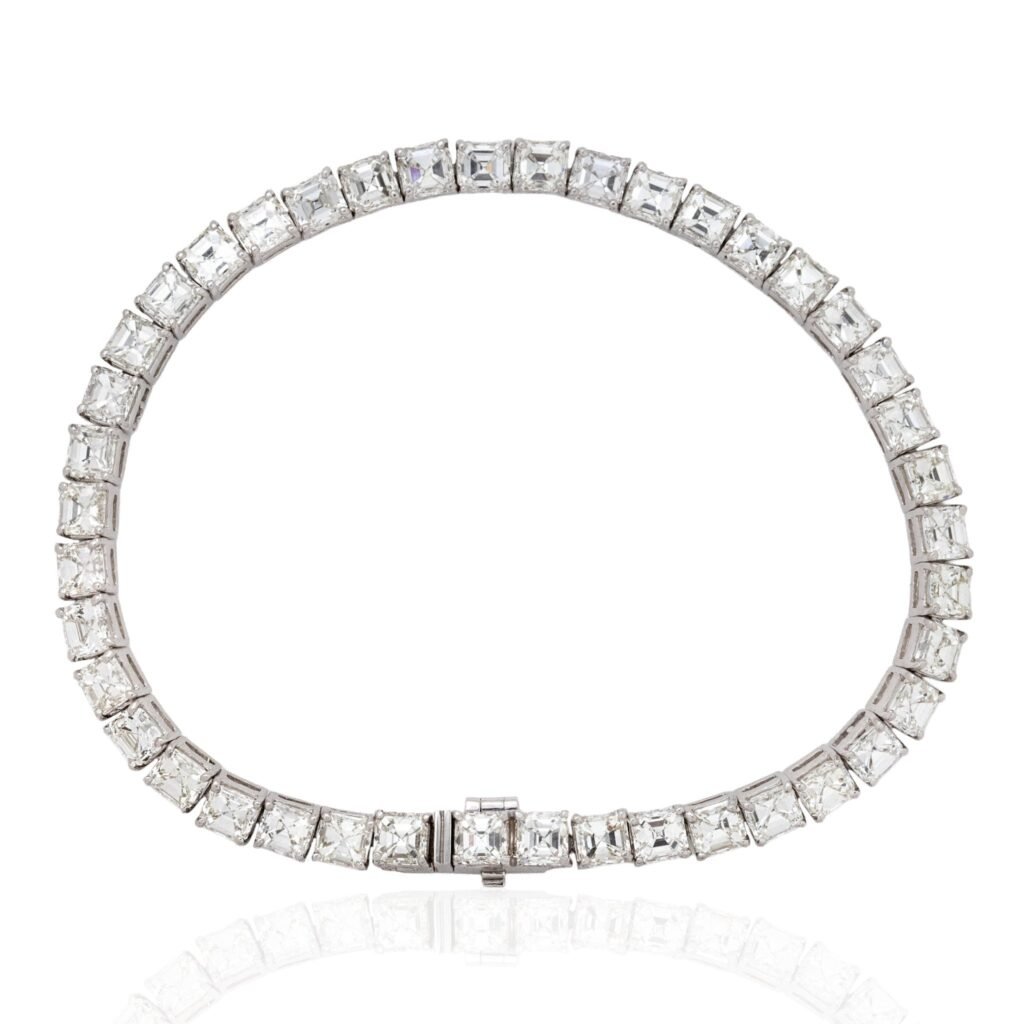14.70ctw Vintage Asscher Cut Diamond Tennis Bracelet